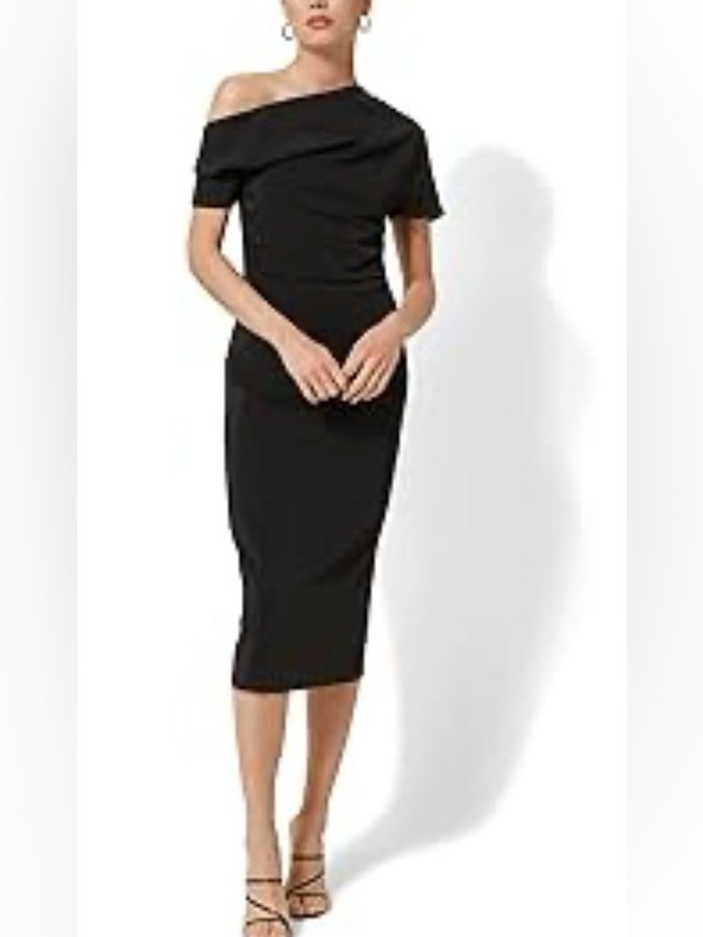 Asymmetric One-Shoulder Alexis Black Midi Dress